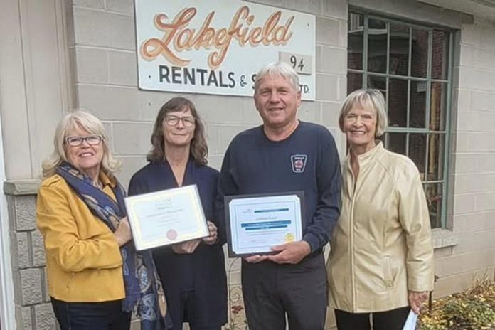 Peterborough County warden Bonnie Clark, Lakefield Rentals & Sales owner-operators Sue and Dave Garrett, and Selwyn Township Mayor Sherry Senis recently celebrated the 40th anniversary of the family-run business. (Photo courtesy of Peterborough County)