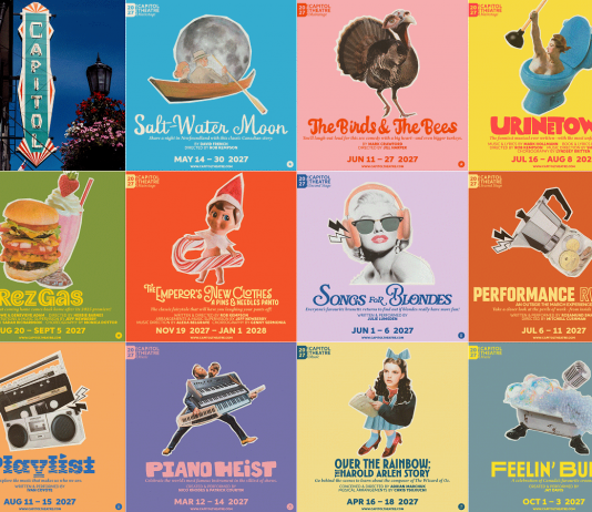 The Capitol Theatre in Port Hope has revealed 11 shows in its 2027 season, including 10 Canadian productions, two world premieres, and the revival of a made-in-Port Hope hit show. (Photo: kawarthaNOW collage of Capitol Theatre graphics)