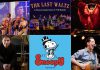 encoreNOW for October 5, 2026 features (from left to right, top and bottom) The Traveling Milburys at Lindsay's FLATO Academy Theatre, The Last Waltz: A Musical Celebration of the Band at Peterborough's Showplace Performance Centre, "Blood Water Earth" at Peterborough's Market Hall Performing Arts Centre, The Mark Ferguson Quartet at Peterborough's Gordon Best Theatre, "Snoopy! The Musical" at Lindsay Little Theatre, and Pokey LaFarge at Peterborough's New Canadians Centre. (kawarthaNOW collage)