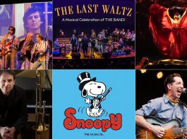 encoreNOW for October 5, 2026 features (from left to right, top and bottom) The Traveling Milburys at Lindsay's FLATO Academy Theatre, The Last Waltz: A Musical Celebration of the Band at Peterborough's Showplace Performance Centre, "Blood Water Earth" at Peterborough's Market Hall Performing Arts Centre, The Mark Ferguson Quartet at Peterborough's Gordon Best Theatre, "Snoopy! The Musical" at Lindsay Little Theatre, and Pokey LaFarge at Peterborough's New Canadians Centre. (kawarthaNOW collage)