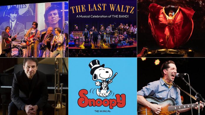 encoreNOW for October 5, 2026 features (from left to right, top and bottom) The Traveling Milburys at Lindsay's FLATO Academy Theatre, The Last Waltz: A Musical Celebration of the Band at Peterborough's Showplace Performance Centre, "Blood Water Earth" at Peterborough's Market Hall Performing Arts Centre, The Mark Ferguson Quartet at Peterborough's Gordon Best Theatre, "Snoopy! The Musical" at Lindsay Little Theatre, and Pokey LaFarge at Peterborough's New Canadians Centre. (kawarthaNOW collage) encoreNOW for October 5, 2026 features (from left to right, top and bottom) The Traveling Milburys at Lindsay's FLATO Academy Theatre, The Last Waltz: A Musical Celebration of the Band at Peterborough's Showplace Performance Centre, "Blood Water Earth" at Peterborough's Market Hall Performing Arts Centre, The Mark Ferguson Quartet at Peterborough's Gordon Best Theatre, "Snoopy! The Musical" at Lindsay Little Theatre, and Pokey LaFarge at Peterborough's New Canadians Centre. (kawarthaNOW collage)