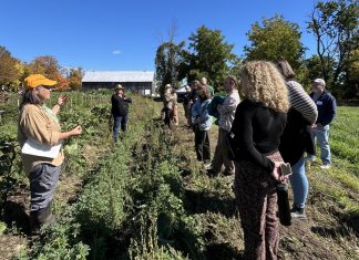 Heather Thoma, operations manager for Farms at Work, leads a plot tour at the Peterborough Community Farm in Otonabee-South Monaghan during the official launch event on October 3, 2026. (Photo courtesy of Farms at Work)