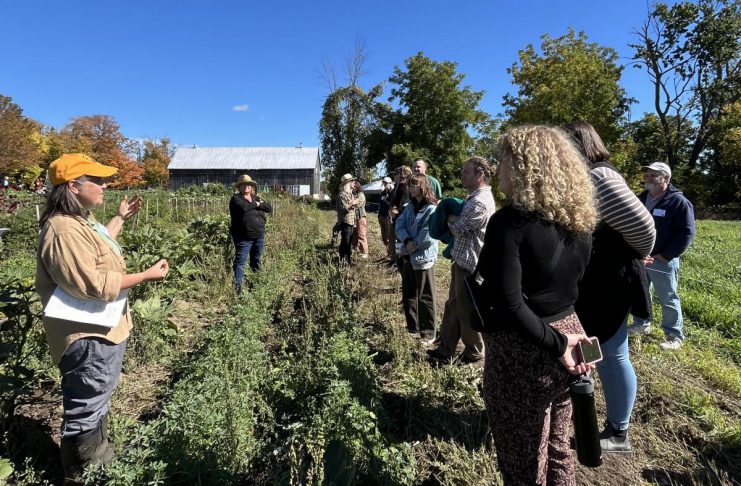 Heather Thoma, operations manager for Farms at Work, leads a plot tour at the Peterborough Community Farm in Otonabee-South Monaghan during the official launch event on October 3, 2026. (Photo courtesy of Farms at Work)