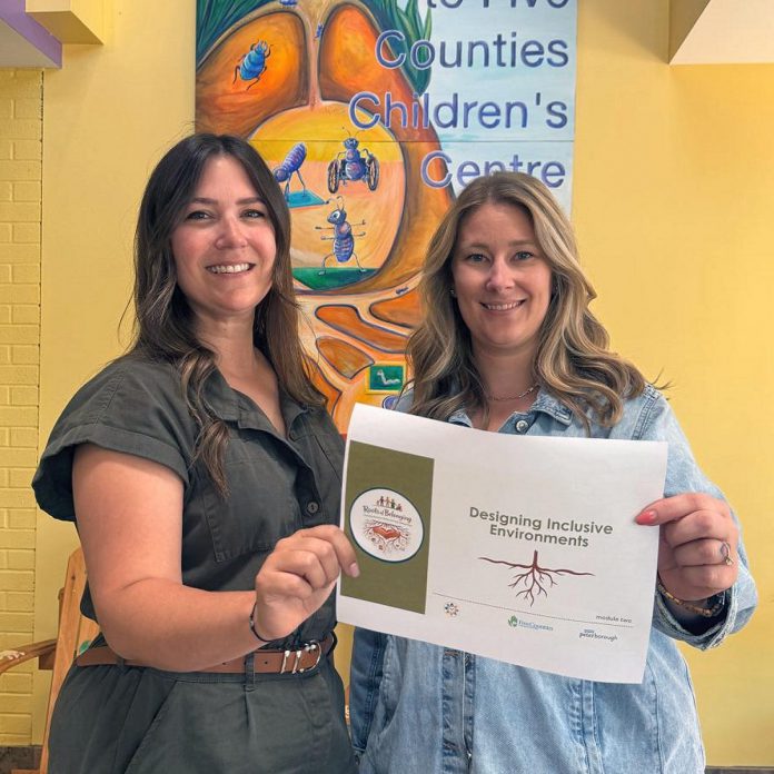 The free "Listen With Love" concerts on October 20 and 21, 2026 at Market Hall Performing Arts Centre in downtown Peterborough will also introduce the new Roots of Belonging inclusion initiative for local day care centres that is being launched by Five Counties Children's Centre and promoted by centre staff members, Hannah Bailey (left) and Meghan Fife. (Photo courtesy of Five Counties Children's Centre)