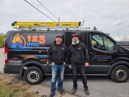 Heat pumps are installed and maintained by Heating Ventilation and Air Conditioning (HVAC) businesses like 123 HVAC, based in Selwyn Township and serving the broader Peterborough and Kawartha Lakes region. Owner Cory Rawn (left), pictured with business partner Mike Baker, dispels some common myths about heat pumps in advance of GreenUP's inaugural Heat Pump Week from October 13 to 16, 2026. (Photo courtesy of 123 HVAC)