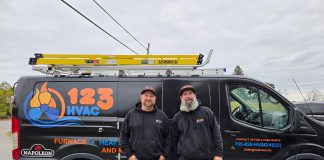 Heat pumps are installed and maintained by Heating Ventilation and Air Conditioning (HVAC) businesses like 123 HVAC, based in Selwyn Township and serving the broader Peterborough and Kawartha Lakes region. Owner Cory Rawn (left), pictured with business partner Mike Baker, dispels some common myths about heat pumps in advance of GreenUP's inaugural Heat Pump Week from October 13 to 16, 2026. (Photo courtesy of 123 HVAC)