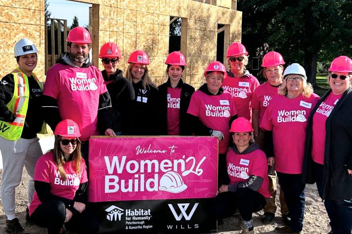 A few of the more than 60-plus men and women who volunteered during the Women Build event hosted by Habitat for Humanity Peterborough & Kawartha Region (Habitat PKR) from September 21 to 24, 2026 in Norwood, where Habitat PKR is constructing three affordable homes for local families. (Photo courtesy of Habitat PKR)