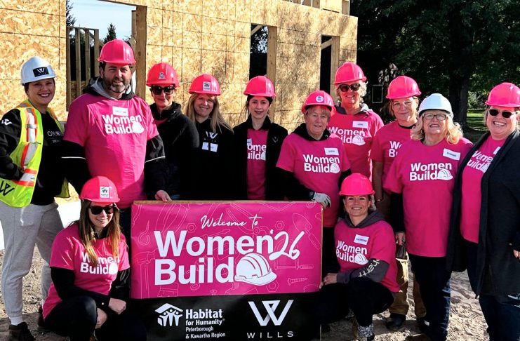 A few of the more than 60-plus men and women who volunteered during the Women Build event hosted by Habitat for Humanity Peterborough & Kawartha Region (Habitat PKR) from September 21 to 24, 2026 in Norwood, where Habitat PKR is constructing three affordable homes for local families. (Photo courtesy of Habitat PKR)