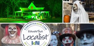 This week's edition of kawarthaNOW's "Kawartha Localist" editorial series highlights 13 Halloween-related events across the greater Kawarthas region, including Haunted Halloween for Kids at Hutchison House in Peterborough, Ghouly Goat Spooktacular at Haute Goat in Port Hope, Haunted Halloween Forest at Winterdance Dogsled Tours in Haliburton County, Project Skyharvest at Escape Maze in Otonabee-South Monaghan, Halloween in Haliburton, Chaos Carnival's "The Dark Circus" forest walk, and more. (kawarthaNOW collage)