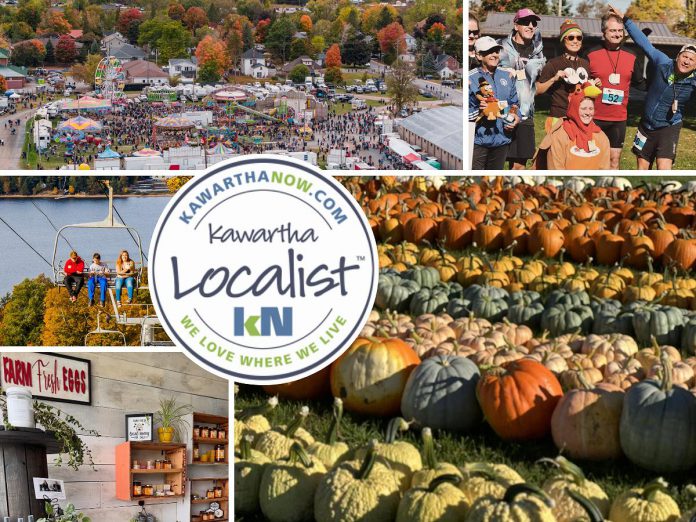 This edition of kawarthaNOW's "Kawartha Localist" editorial series features 14 family-friendly activities and destinations across the greater Kawarthas region for the Thanksgiving long weekend, including the Fenelon Falls Turkey Trot and the Northumberland Turkey Trot, Duff Acres in Keene, the Buckhorn Harvest Craft Show, Back Forty Farmstead near Bancroft, the Norwood Fall Fair, Harvest Market in Stirling and other local farmers' markets, Bobcaygeon Brewing Company and Kawartha Dairy, Sir Sam's in Haliburton County, Robin's Nest Farm Market in Warkworth, Ganaraska River in Northumberland County, Leahy's Farm and Market in Douro-Dummer, Frosted Flour Co. in Port Hope, and more. (kawarthaNOW collage)