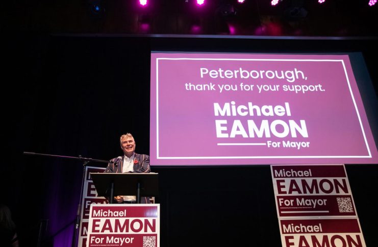 Unofficial election results for 17 municipalities across the greater Kawarthas region Peterborough's mayor-elect Michael Eamon celebrates his victory at Market Hall Performing Arts Centre on October 26, 2026. Eamon is one of several new mayors across the greater Kawarthas region, with some incumbent mayors losing their seats. (Photo: Jordan Lyall / kawarthaNOW)