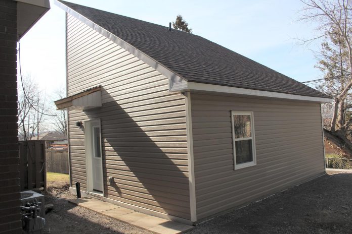 The completed additional rental unit located in the backyard of a west-end property owned by One City Peterborough. The tenants living in the main home had a meeting and one particular tenant was chosen to move into the backyard unit, freeing up space in the house for someone else coming out of homelessness. (Photo courtesy of One City Peterborough)