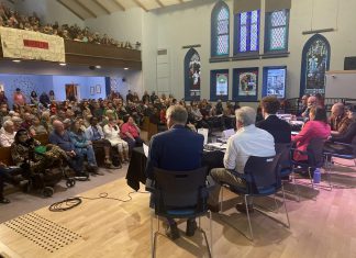 Peterborough’s mayoral candidates address housing, public trust, and social challenges at community debate Peterborough's seven mayoral candidates attended a community discussion at New Canadians Centre on October 7, 2026, with around 250 people in the audience and another 200 online. (Photo: Paul Rellinger / kawarthaNOW)