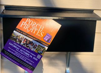Volunteers with Kawartha Food Share are delivering flyers to homes across the City of Peterborough in advance of this year's "Porch Pirates for Good" fall food drive on October 24, 2026. Residents are asked to leave a bag or box of non-perishable food items on their front porch by 9 a.m. on Saturday morning. Attach the flyer to the donation or otherwise mark it so volunteers collecting the donation can easily spot it from the street. (Photo: Kawartha Food Share / Facebook)
