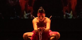 Santee Smith performing in Kaha:wi Dance Theatre's "Blood Water Earth", which Public Energy Performing Arts is presenting for one night only on October 14, 2026 at Market Hall Performing Arts Centre in downtown Peterborough. Curve Lake First Nation singer-songwriter Missy Knott will perform a musical set to open the 7:30 p.m. show. (Photo: Erik Zennstrom)