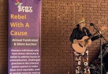 Joslynn Burford performing at the Elizabeth Fry Society of Peterborough's 2025 "Rebel with a Cause" annual fundraising event honouring individuals who have shown advocacy and action in the community. Burford will return to perform at the 2026 event on Wednesday, October 28 at the McDonnel Street Community Centre, which will honour Dan Hughes, Jordanne McLaren, Chrysalis Outreach Midwives, and Wild Rock Outfitters. (Photo courtesy of Elizabeth Fry Society of Peterborough)
