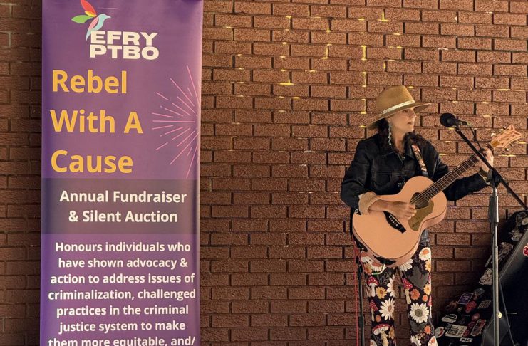 Joslynn Burford performing at the Elizabeth Fry Society of Peterborough's 2025 "Rebel with a Cause" annual fundraising event honouring individuals who have shown advocacy and action in the community. Burford will return to perform at the 2026 event on Wednesday, October 28 at the McDonnel Street Community Centre, which will honour Dan Hughes, Jordanne McLaren, Chrysalis Outreach Midwives, and Wild Rock Outfitters. (Photo courtesy of Elizabeth Fry Society of Peterborough)