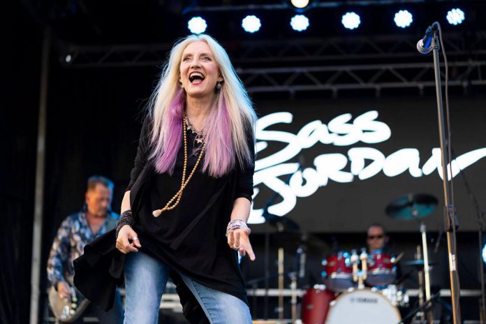 Canadian rock singer Sass Jordan performing at Peterborough Musicfest in Del Crary Park on July 8, 2026. (Photo: David Pickering Photography / Peterborough Musicfest)