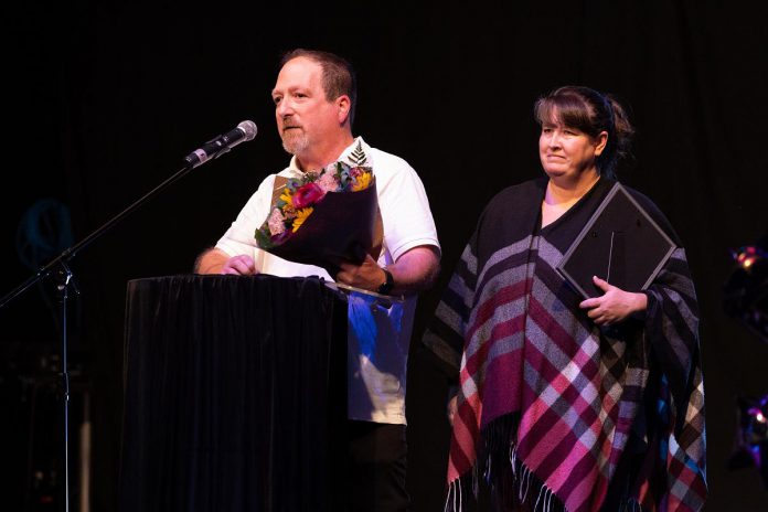 The Venue owners Kevin and April Sendel during a celebration on October 13, 2026 recognizing the couple's five years of ownership of the downtown Peterborough event space. (Photo: Joshua Gillis)