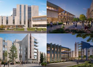 Renderings of Gidigaa Migizi College (top) and the new Otonabee College residence (bottom) at Trent University in Peterborough. The new buildings are expected to be open in fall 2029. (kawarthaNOW collage of renderings by Diamond Schmitt Architects)