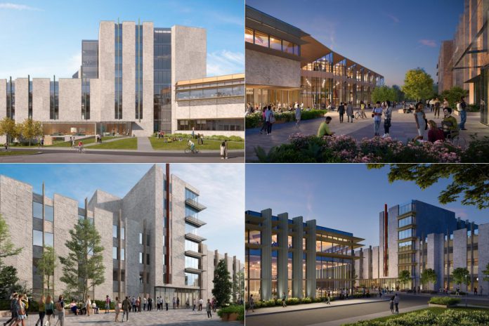 Renderings of Gidigaa Migizi College (top) and the new Otonabee College residence (bottom) at Trent University in Peterborough. The new buildings are expected to be open in fall 2029. (kawarthaNOW collage of renderings by Diamond Schmitt Architects)