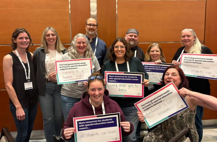 Trillium Lakelands Elementary Teacher Local president Mike De Rose (back left) with educators advocating for special education resources and supports from the Ontario government for the Trillium Lakelands District School Board, which operates 40 elementary schools in the Muskoka, Kawartha Lakes, and Haliburton regions. (Photo: Trillium Lakelands Elementary Teachers Local / Facebook)